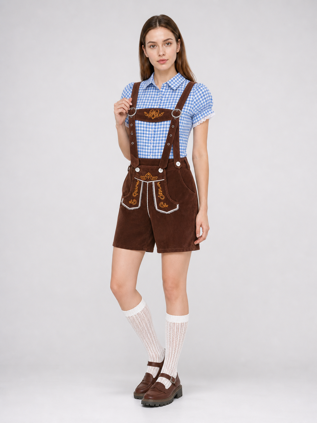 Folk-Style Set: Shirt and Suspender Shorts