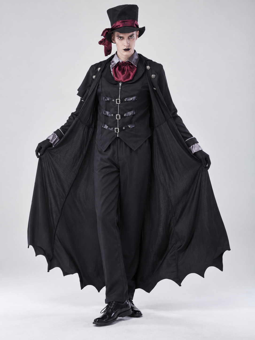 Vampire Halloween Costume with Cape, Top Hat, and Neck Scarf