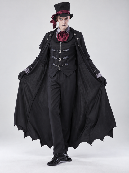Vampire Halloween Costume with Cape, Top Hat, and Neck Scarf