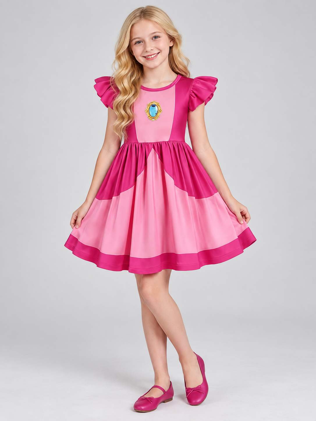 Kids' Costume Dress with Ruffled Sleeves and Emblem