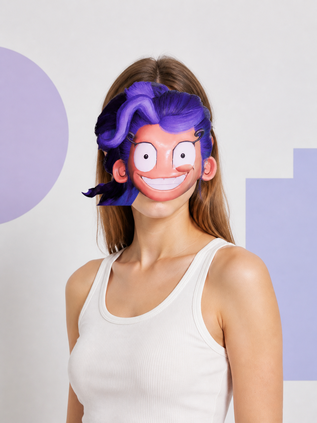Cosplay Mask with Purple Hair and Black Glasses Costume Masks detail