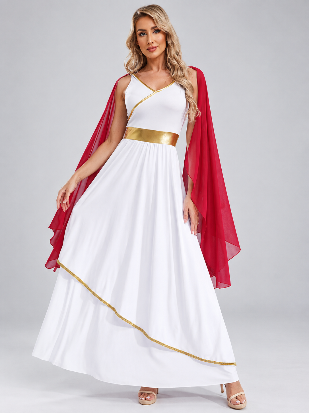 Greco-Roman Style Maxi Dress with Gold Belt