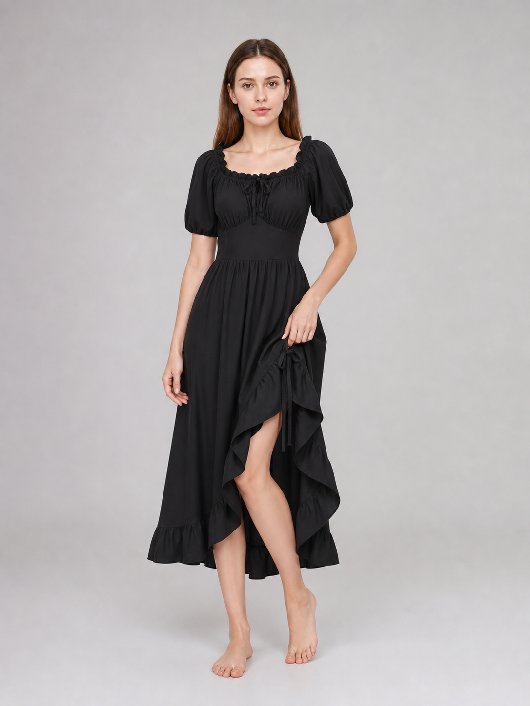 Black Renaissance-Style Ruffle Dress