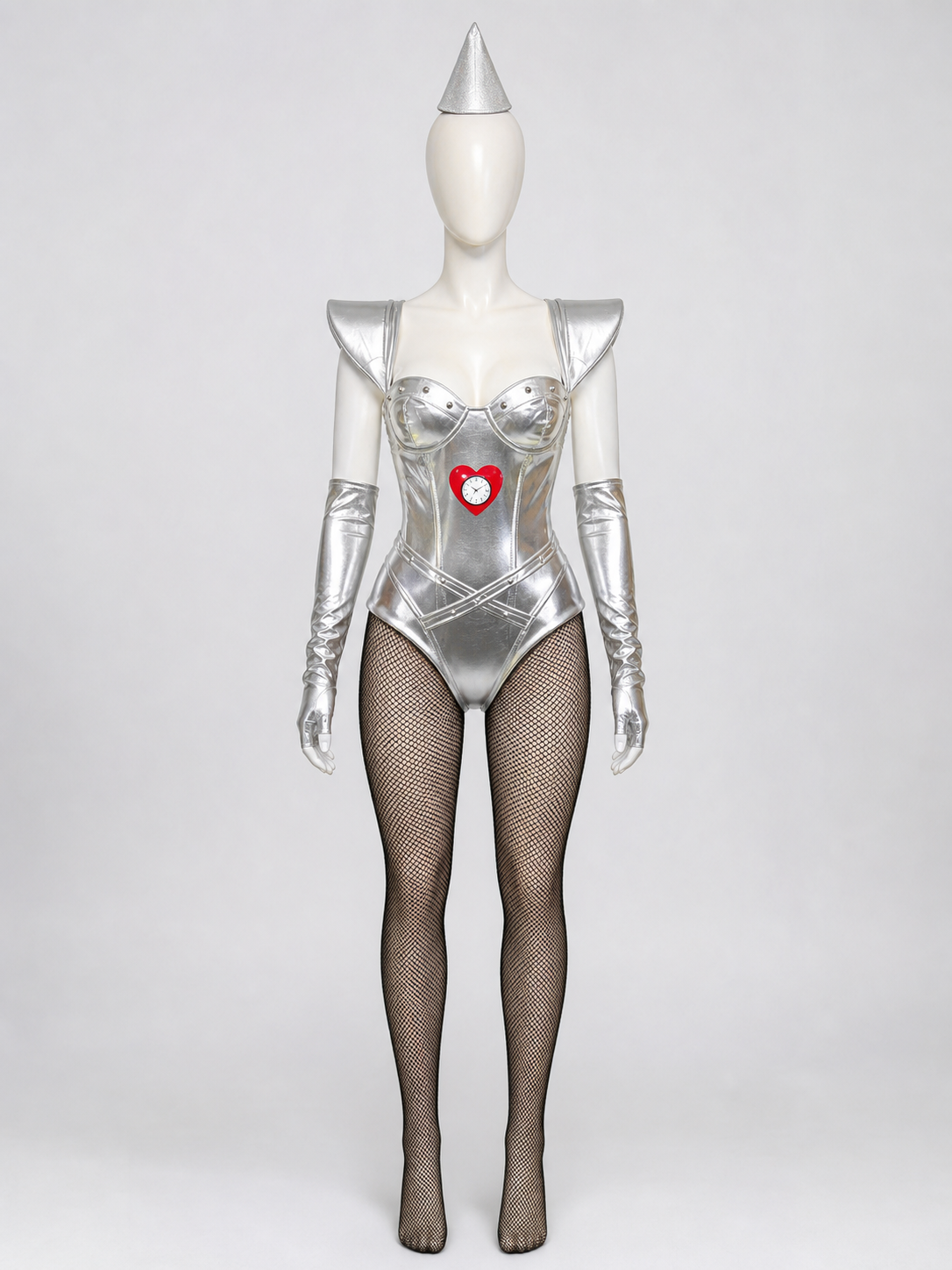 Silver cosplay jumpsuit costume with a heart