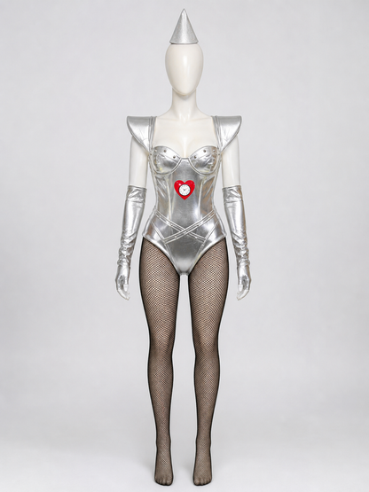 Silver cosplay jumpsuit costume with a heart