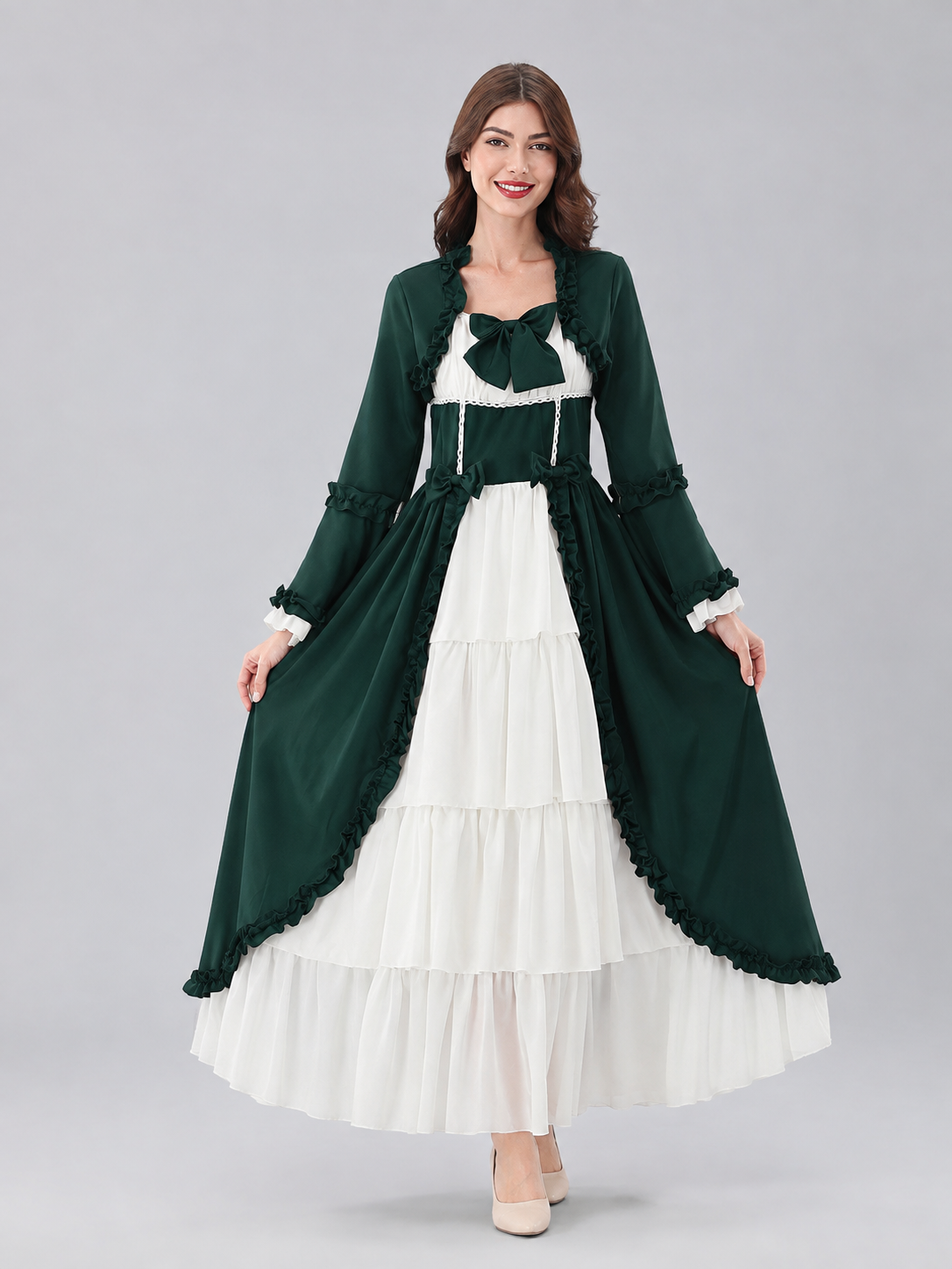Stage Dark Green Dress with White Trim Costume Dresses detail