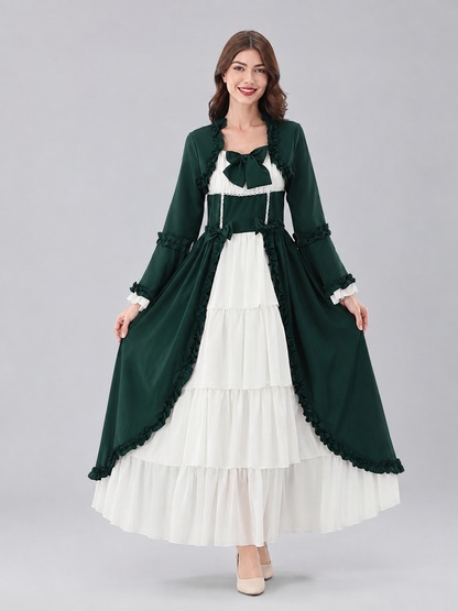 Stage Dark Green Dress with White Trim Costume Dresses detail