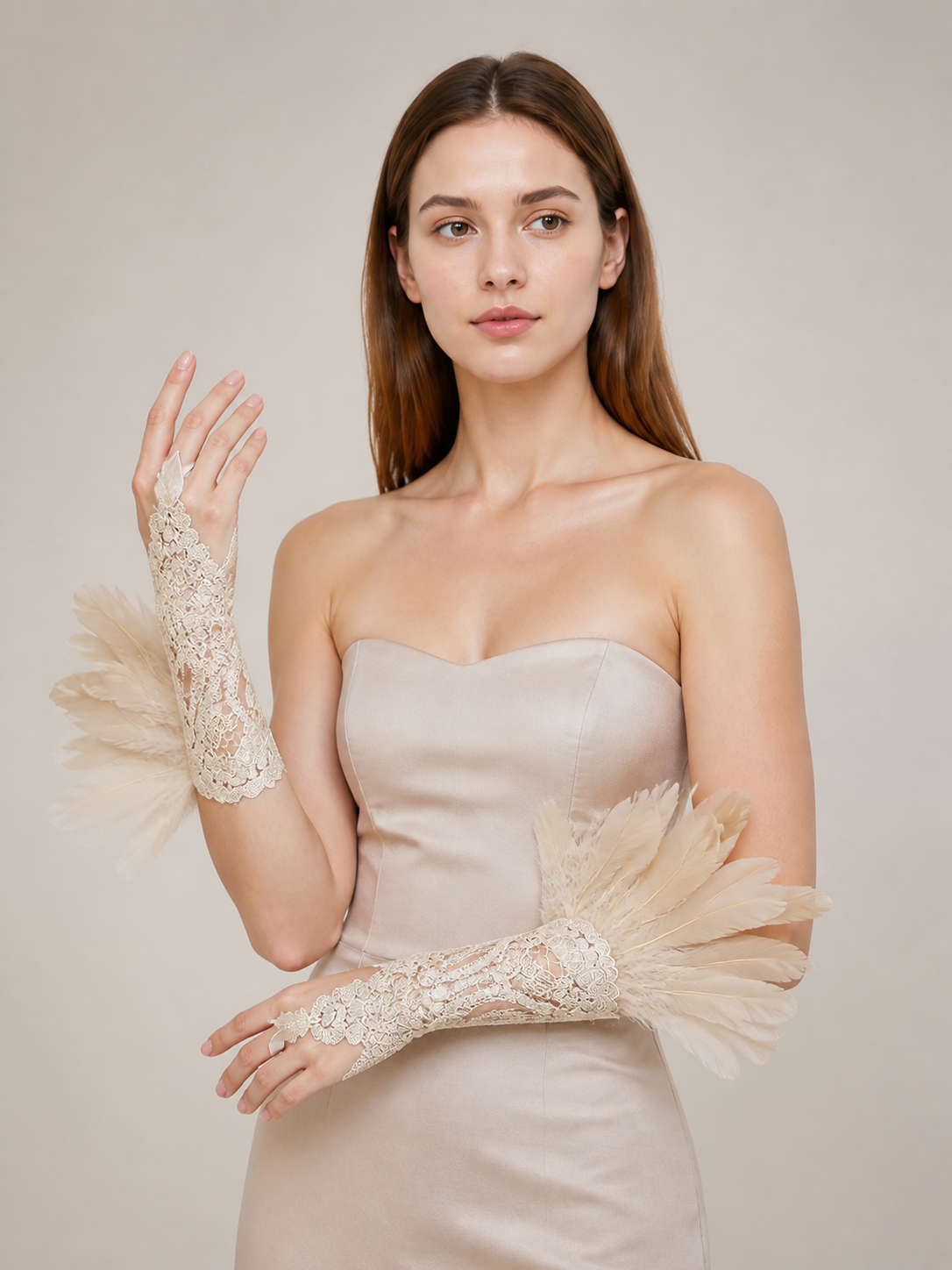 Khaki Carnival Fingerless Gloves, Long, Pair