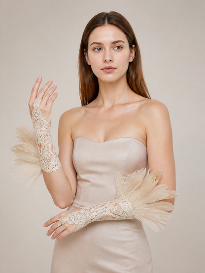 Khaki Carnival Fingerless Gloves, Long, Pair