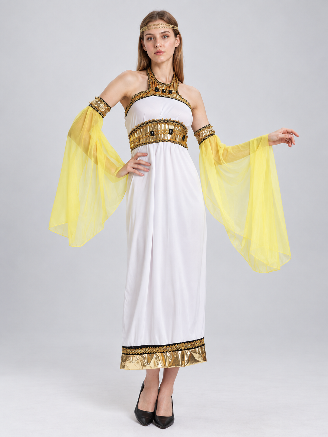 Carnival Costume with a White Dress and Yellow Sleeves Costume Dresses detail