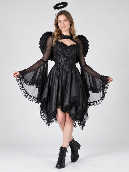 Carnival Costume with Black Dress, Wings, and Halo