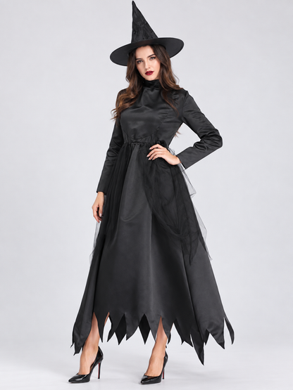 Witch Costume: Black Dress with Ripped Hem and Hat