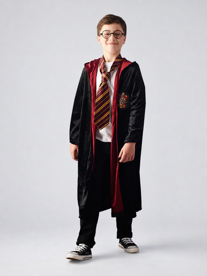 Hooded Robe, Black with Red Lining