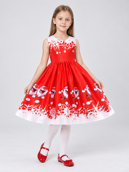 Children's dress with a puffy skirt and New Year print