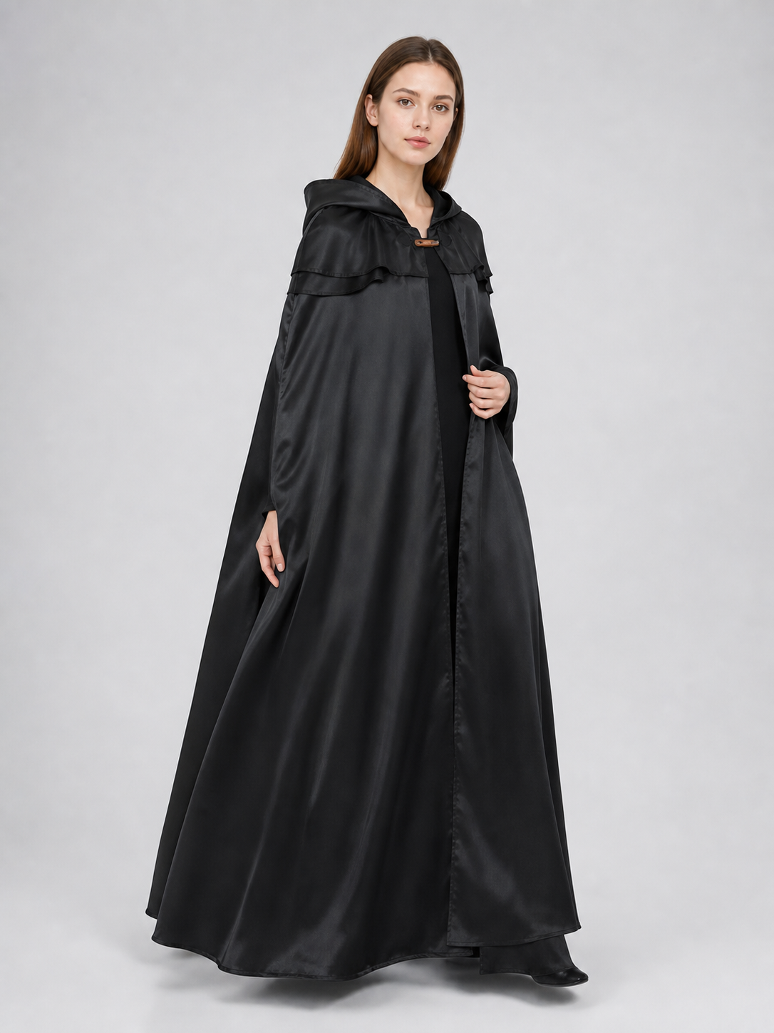 Black Hooded Cloak with Necklace