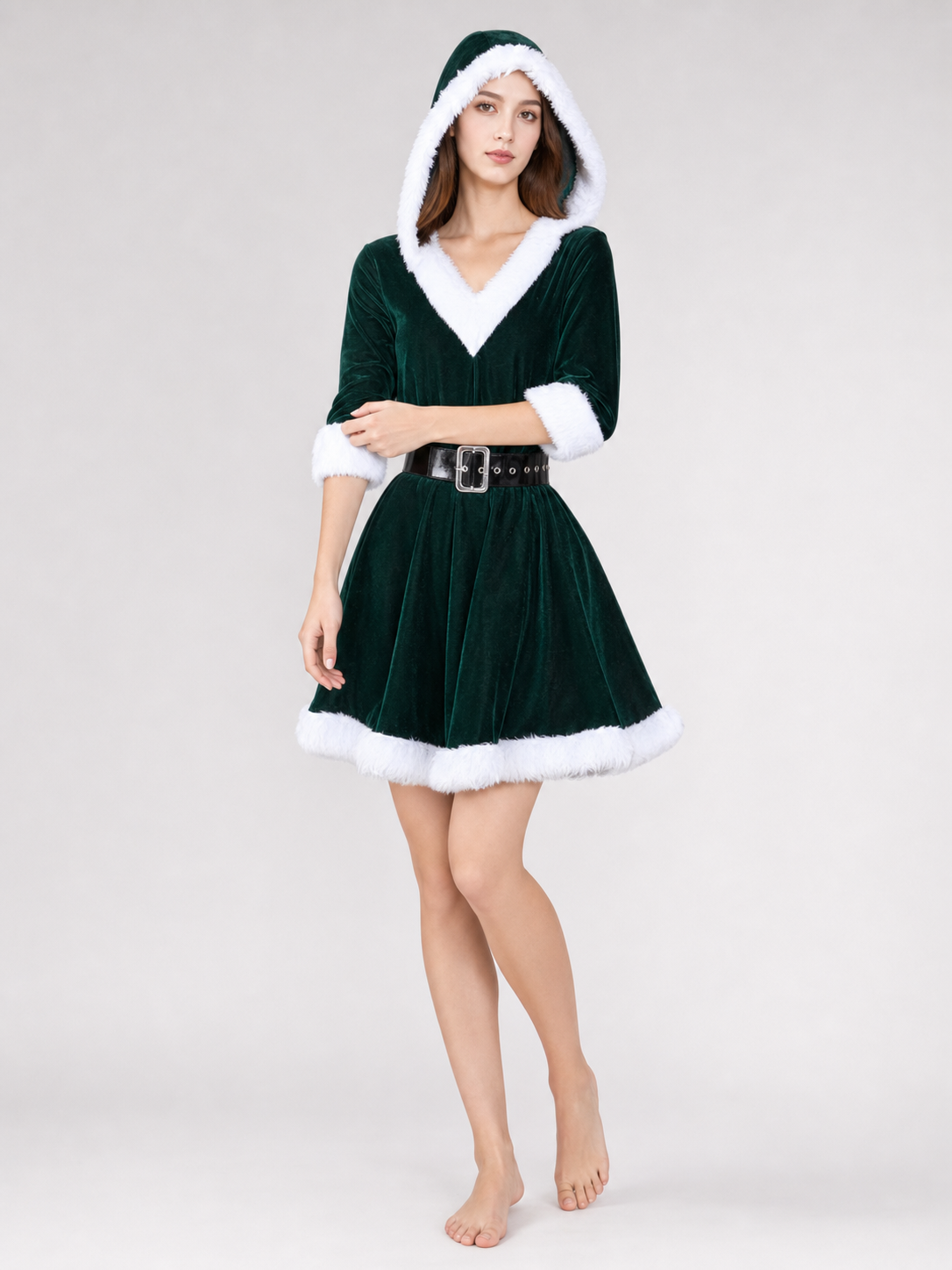 Festive Christmas Dress with Hood and Belt