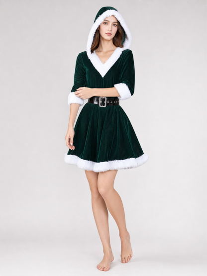 Festive Christmas Dress with Hood and Belt