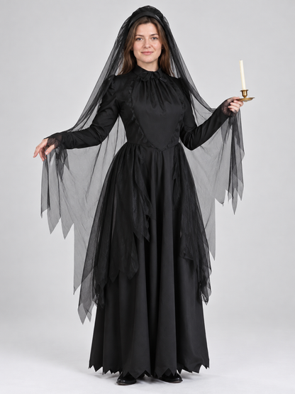 Black Witch Costume with Veil and Headpiece