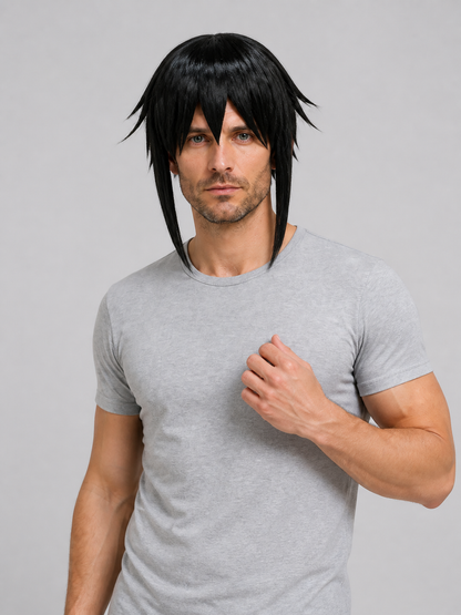 Short Cosplay Wig, Black or Gold Costume Wigs detail