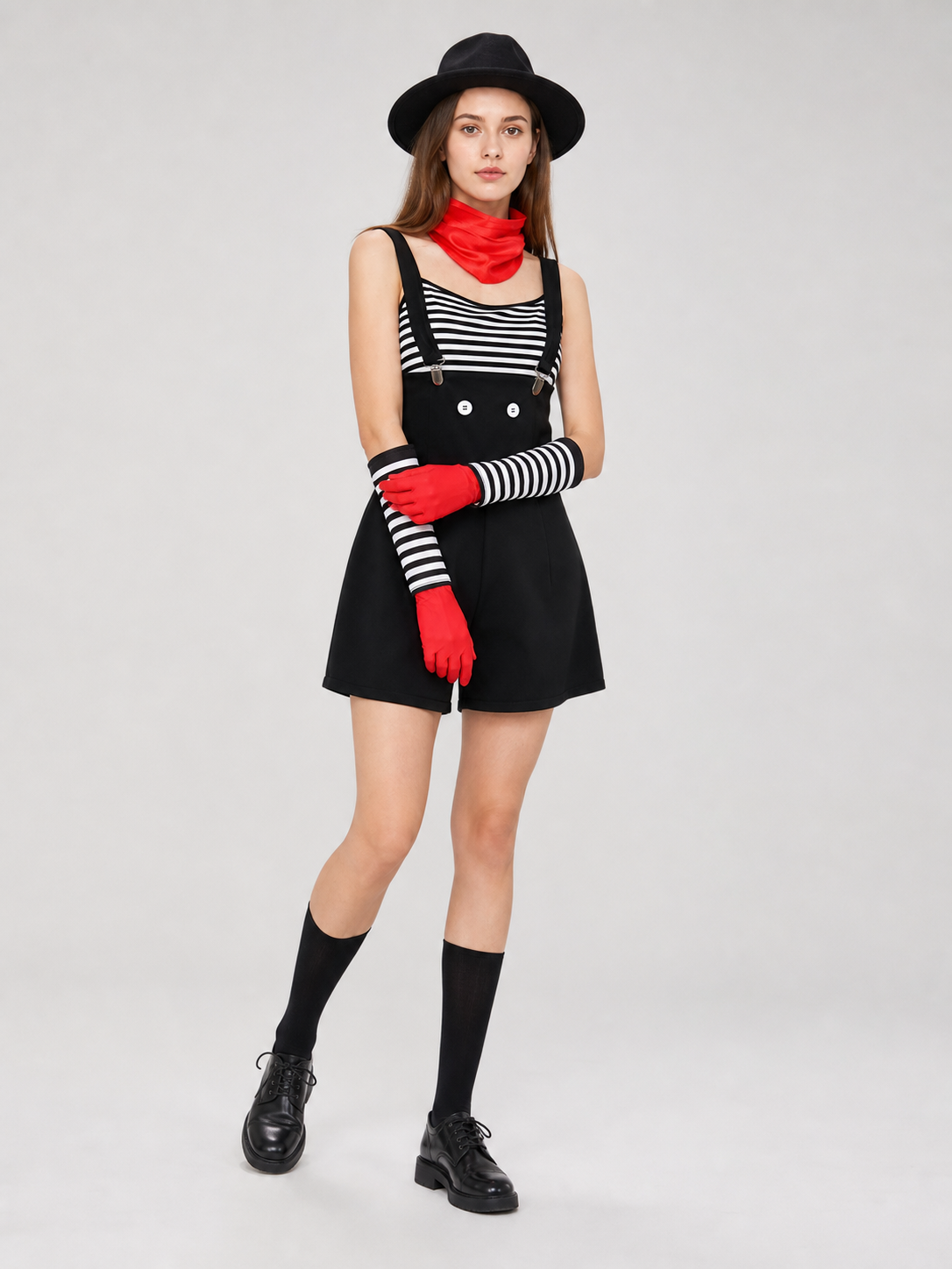 Mime Costume for Cosplay, Striped Set with Hat