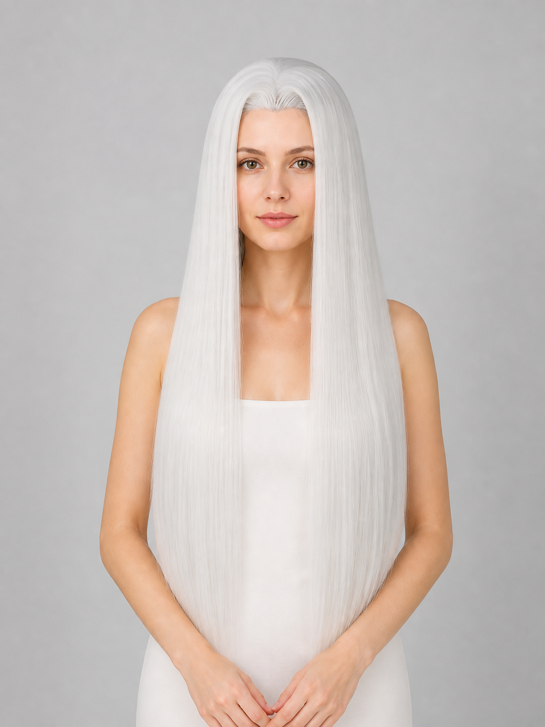 Long Straight White Party Wig with Center Part Costume Wigs detail