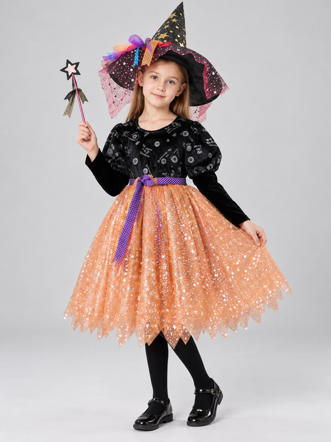 Kids' Witch Halloween Costume with Hat and Wand