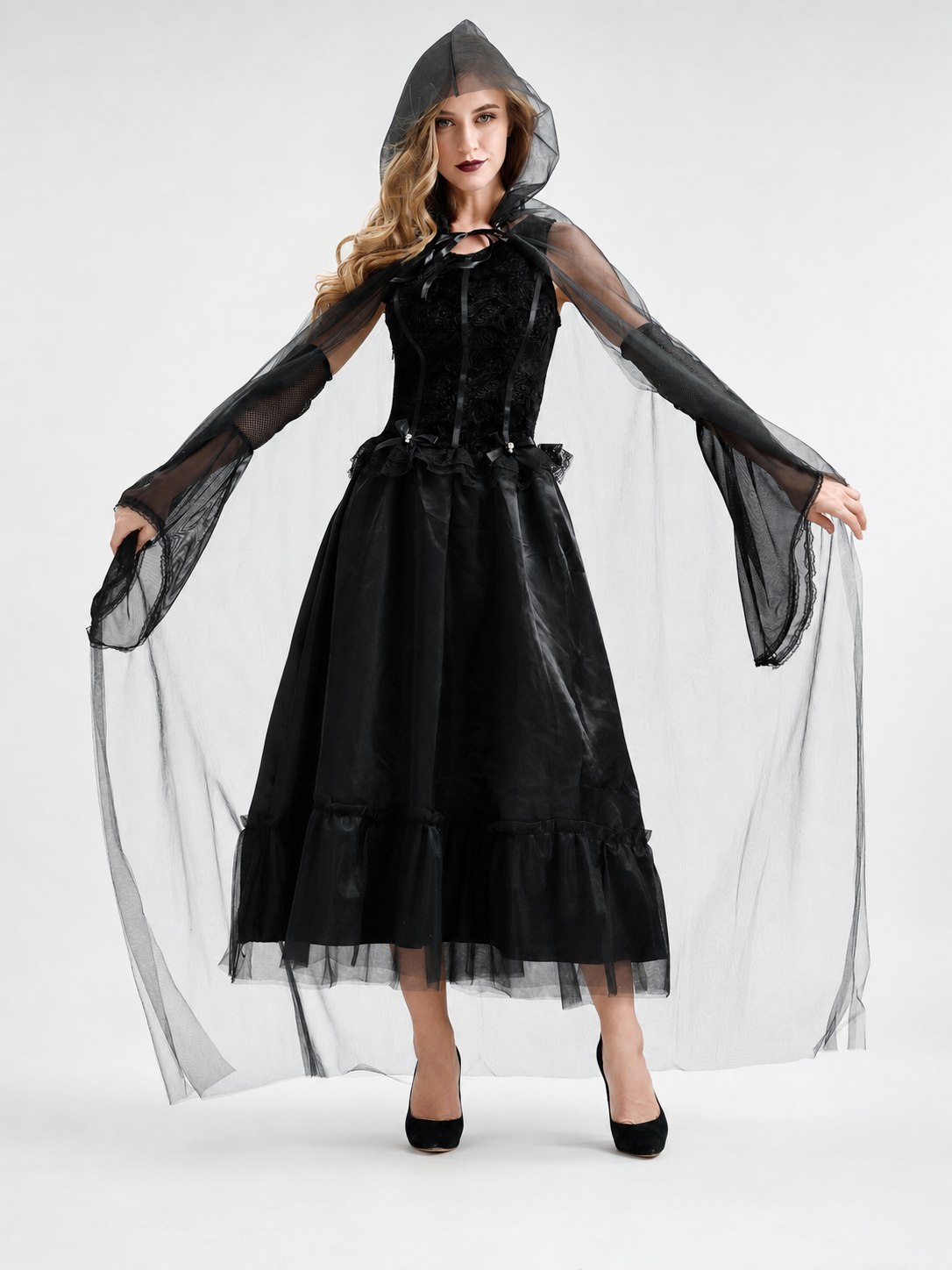 Gothic Hooded Dress with Black Cape