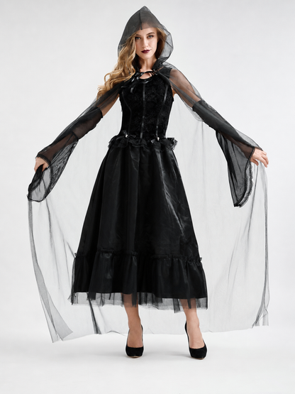 Gothic Hooded Dress with Black Cape