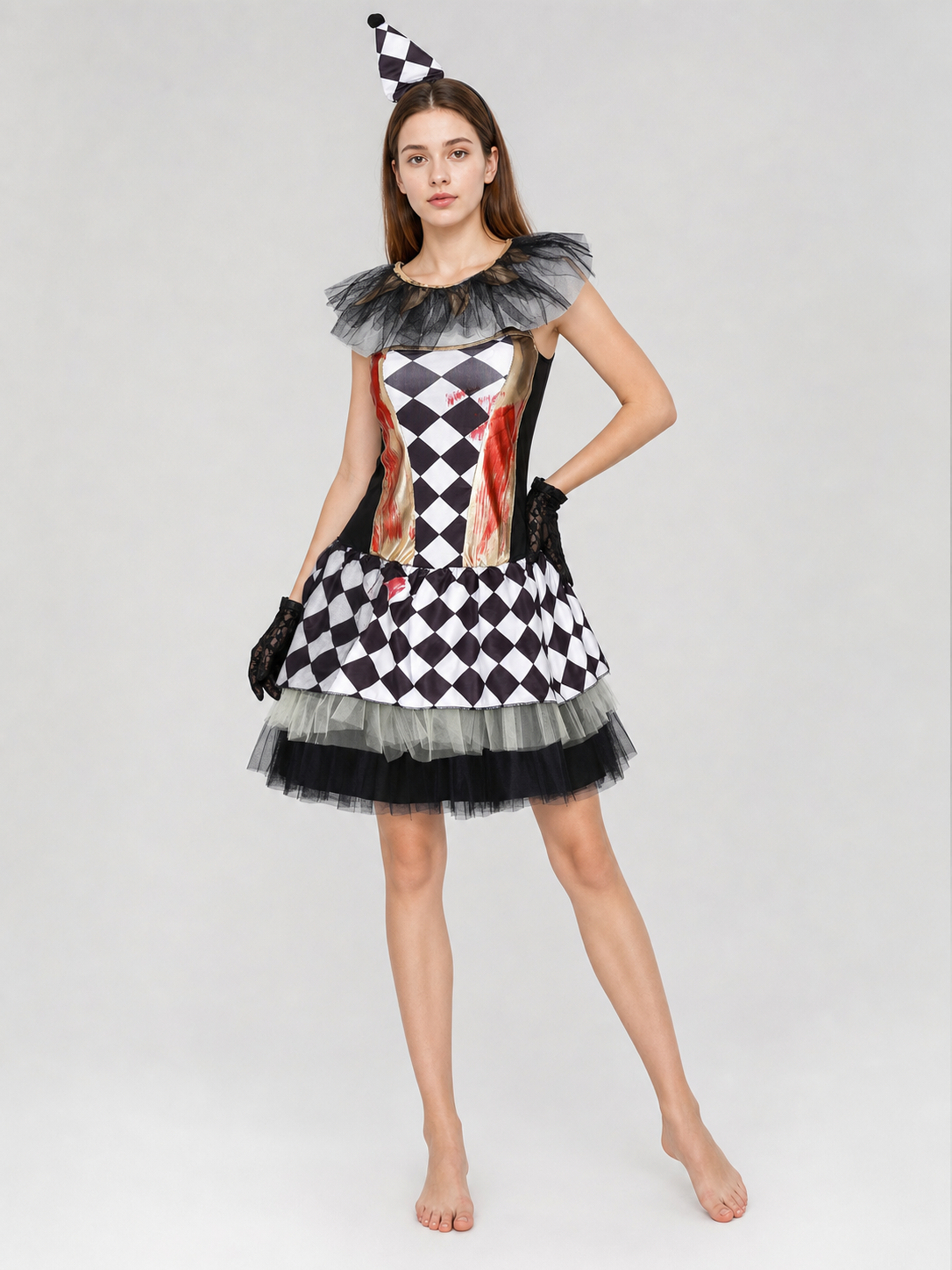 Halloween clown costume with gloves, dress