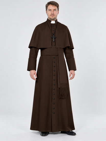 Brown Polyester Priest Costume with Cape and Belt