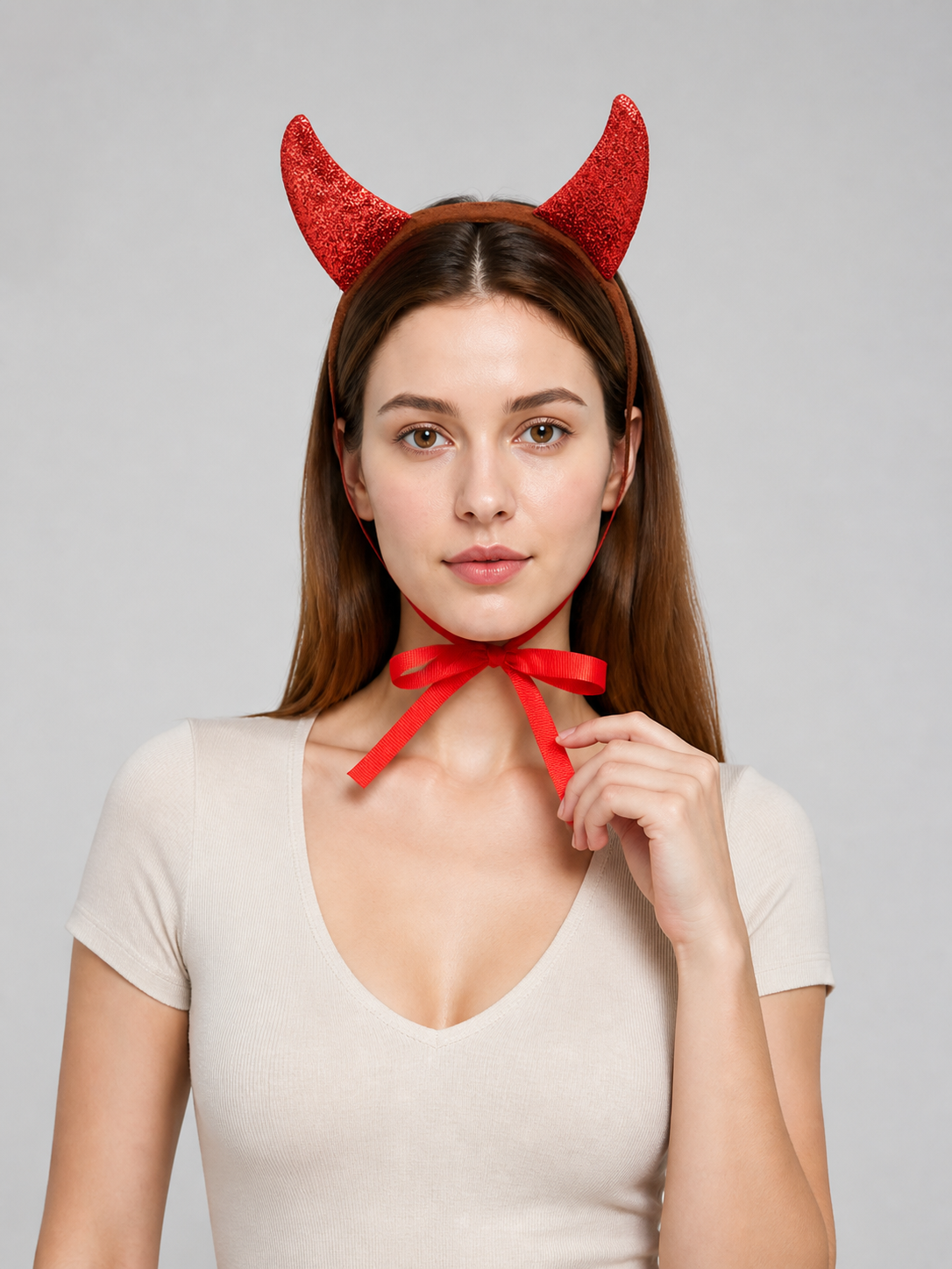 Halloween Carnival Headband with Red Devil Horns Costume Headwear detail