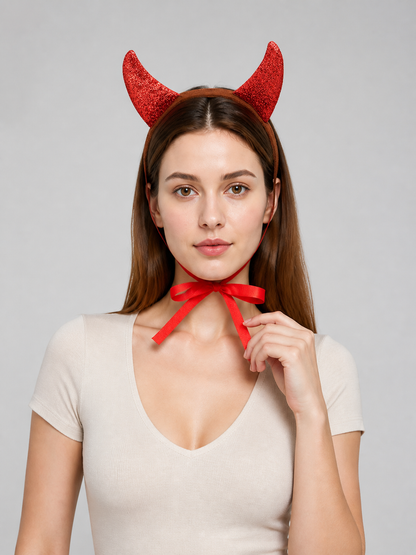 Halloween Carnival Headband with Red Devil Horns Costume Headwear detail