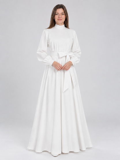 White nun costume made of linen and polyester with belt