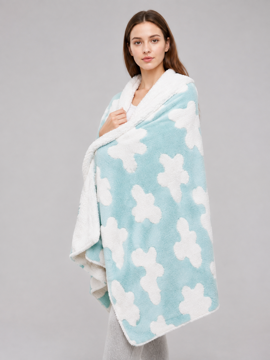 Reversible Pet Blanket with Cloud Pattern Wearable Blankets detail