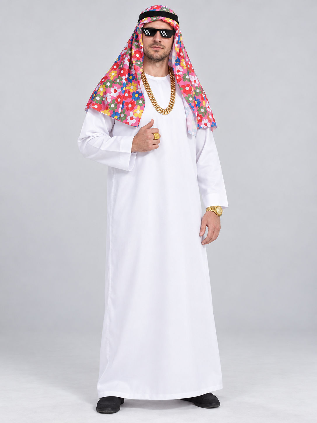 Carnival Costume with Head Scarf and Gold-Tone Accessories