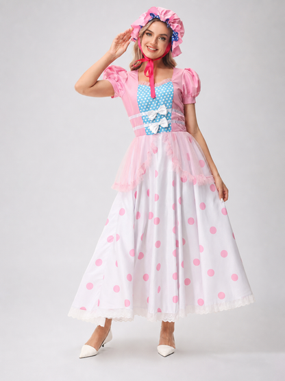 Princess Dress with Ruffles, Bows, and Polka Dots