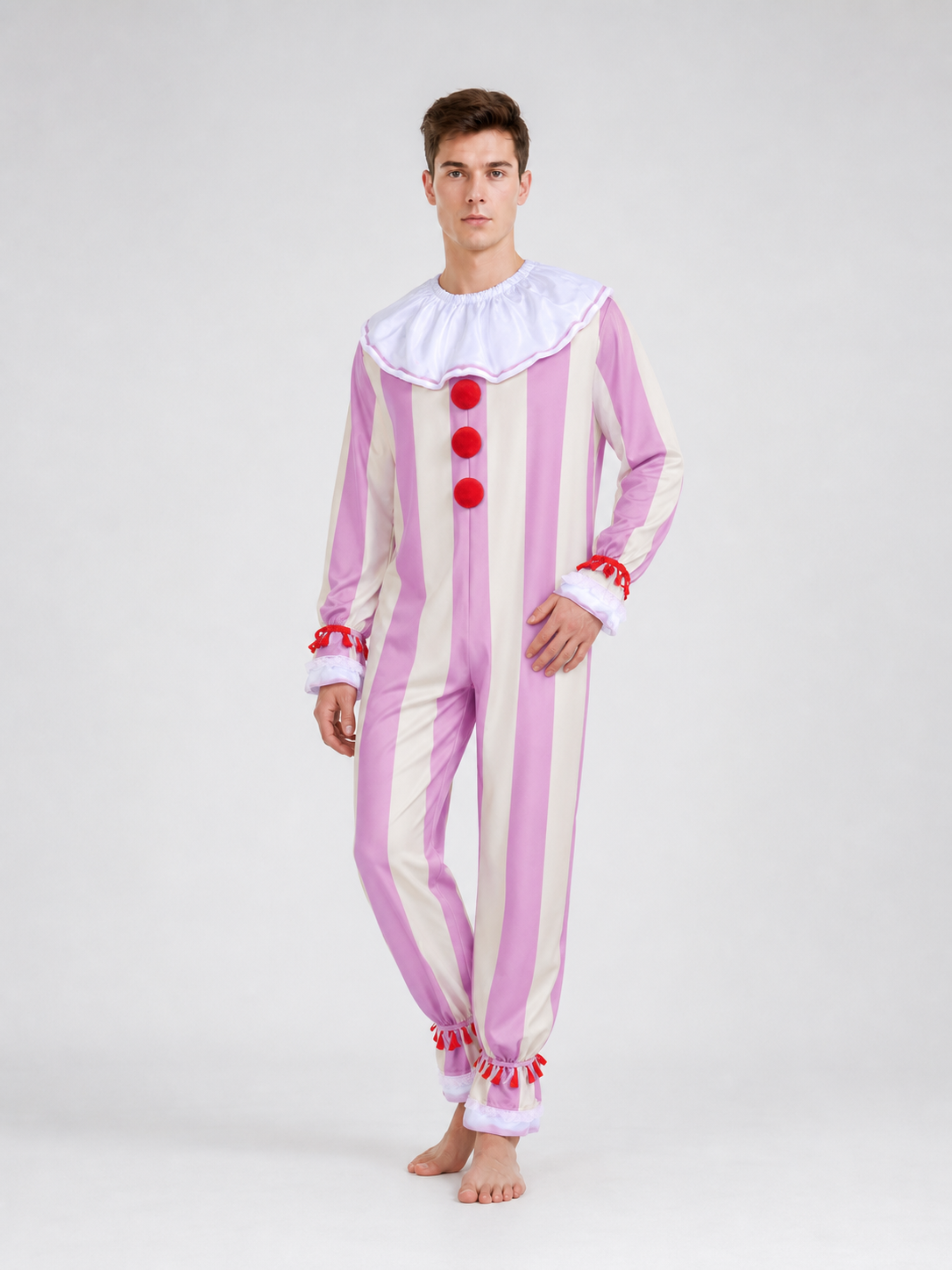 Pink and White Striped Clown Costume for Cosplay