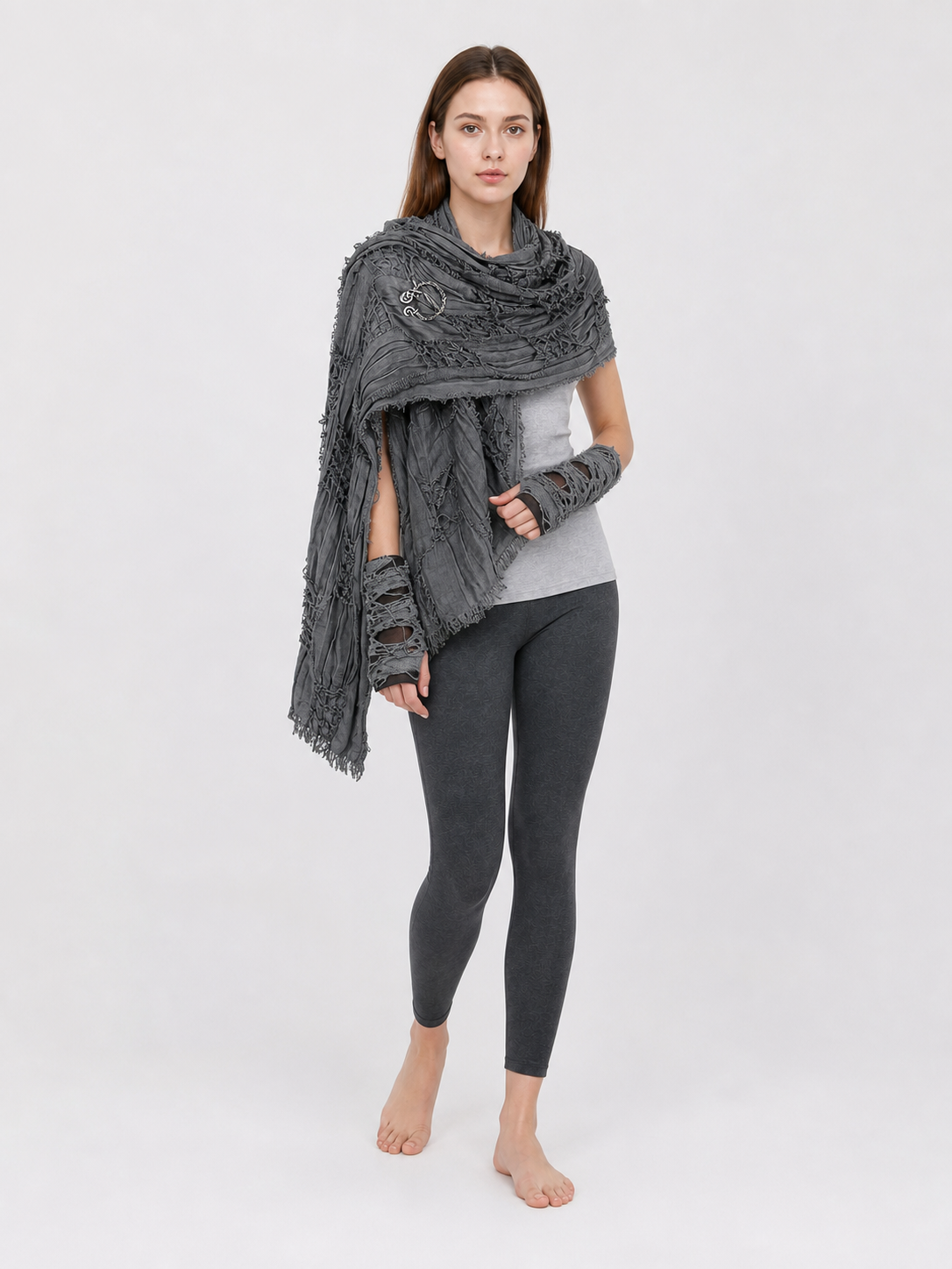 Hooded scarf with fingerless gloves, grunge design