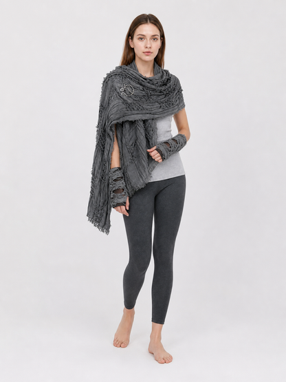 Hooded scarf with fingerless gloves, grunge design