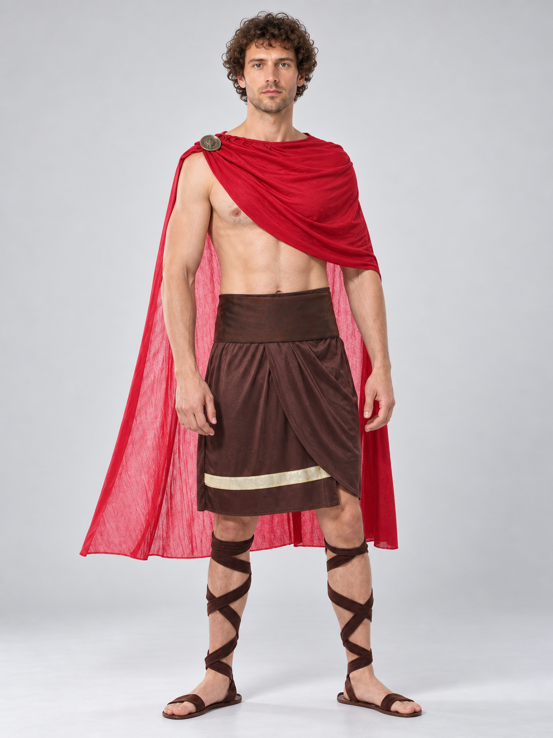 Warrior Costume with Red Cape and Belt Costume Capes detail