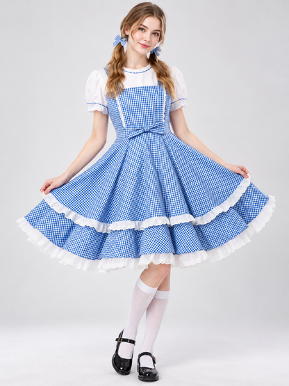 Dorothy Blue Plaid Cosplay Dress with Bow