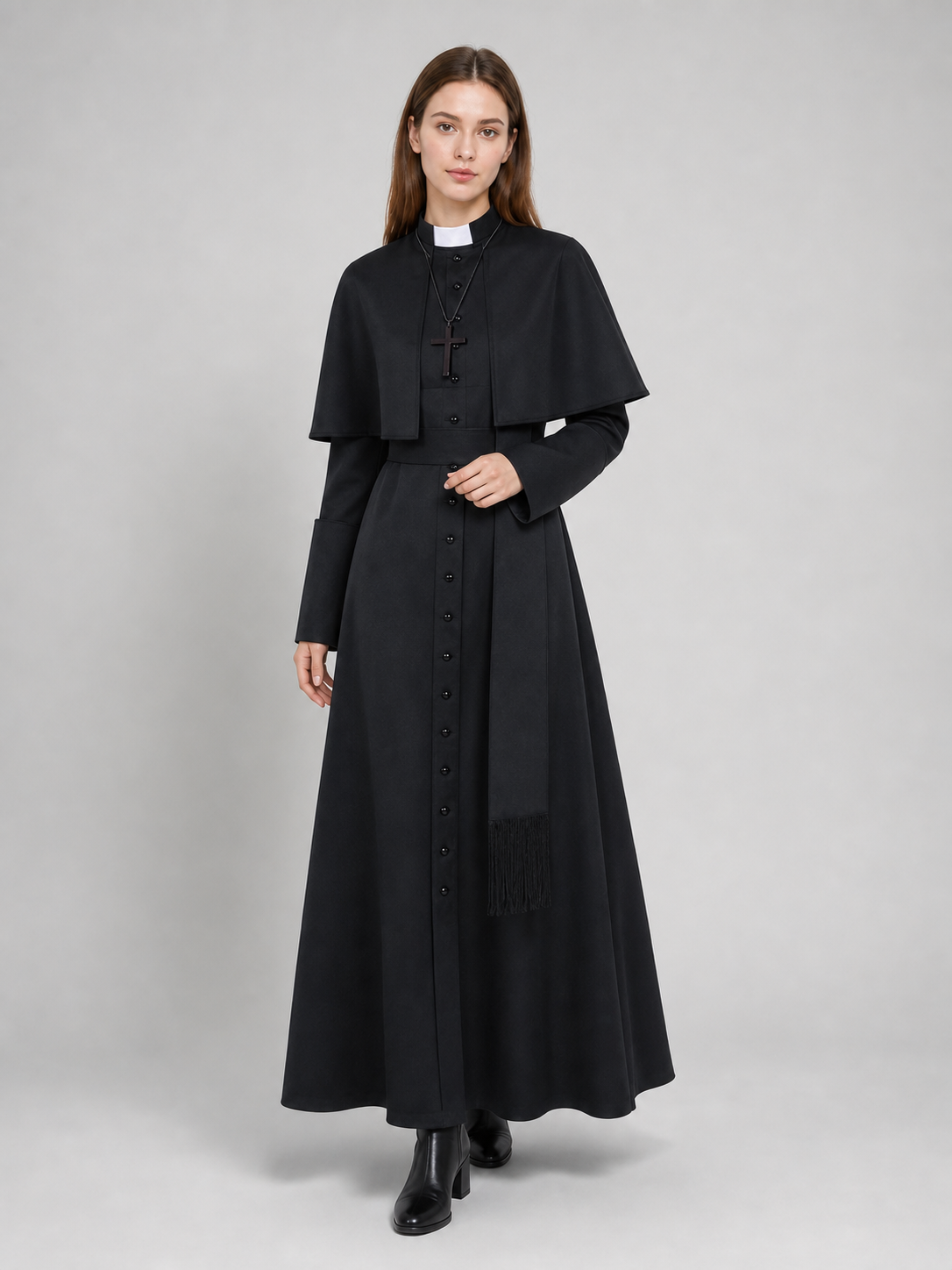 Black Halloween Cosplay Cassock with Cross