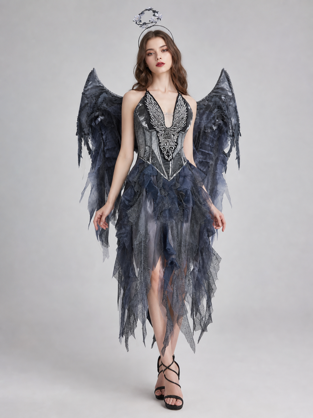 Gothic costume with wings and a flower crown
