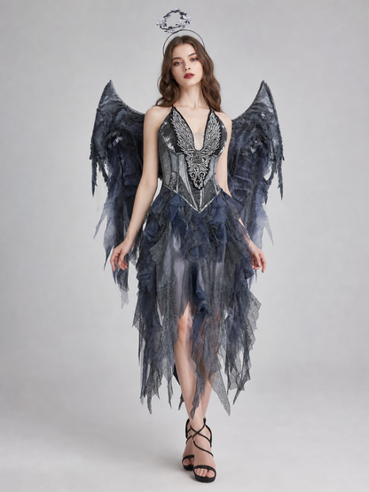 Gothic costume with wings and a flower crown