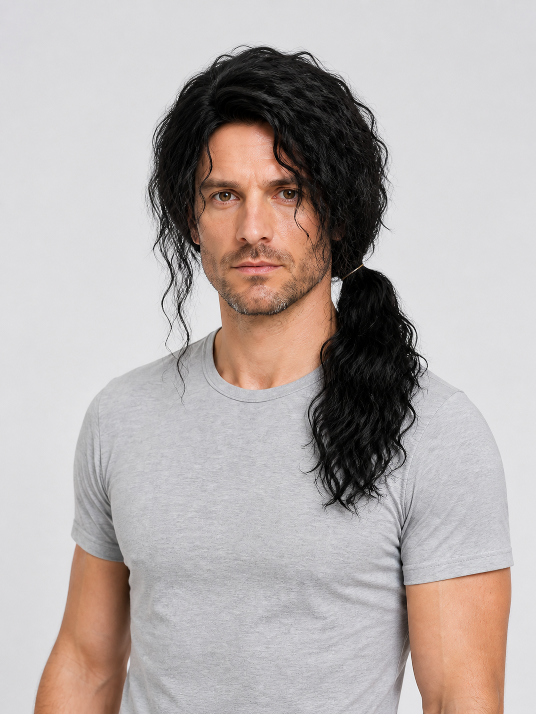 Black Cosplay Wig with Curls for Halloween Costume Wigs detail