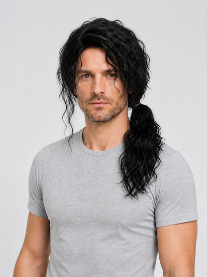 Black Cosplay Wig with Curls for Halloween Costume Wigs detail