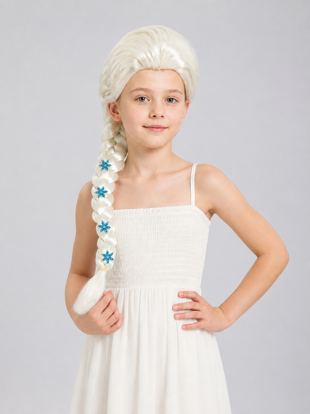 Carnival Wig, Light Gold with Blue Snowflakes Costume Wigs detail