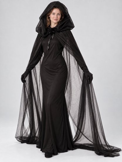 Black vampire carnival costume with cape and hood