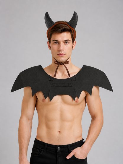 Black Carnival Headband with Wings and Horns for Halloween Costume Headwear detail