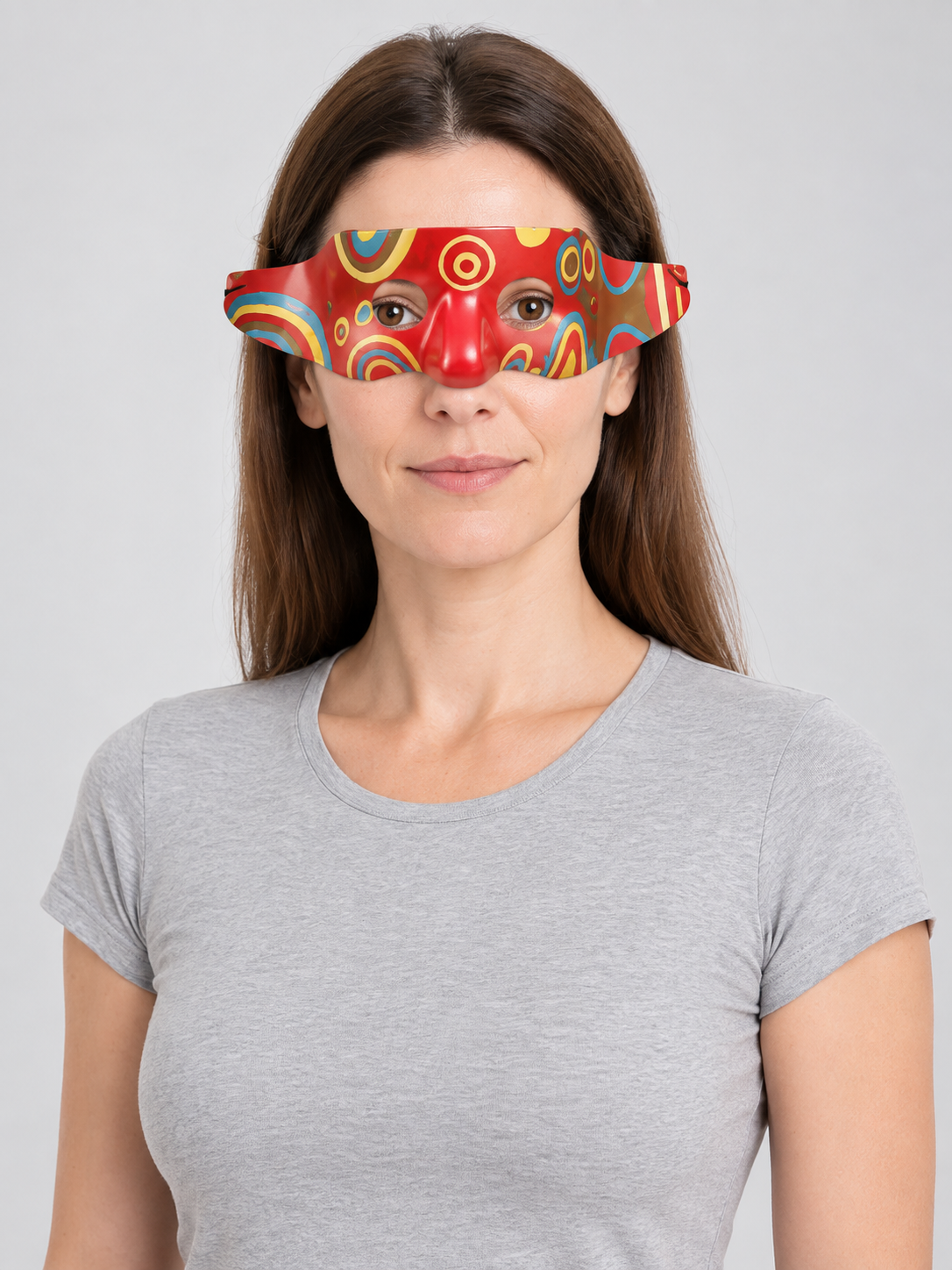 Red Carnival Mask with Multicolored Pattern Costume Masks detail